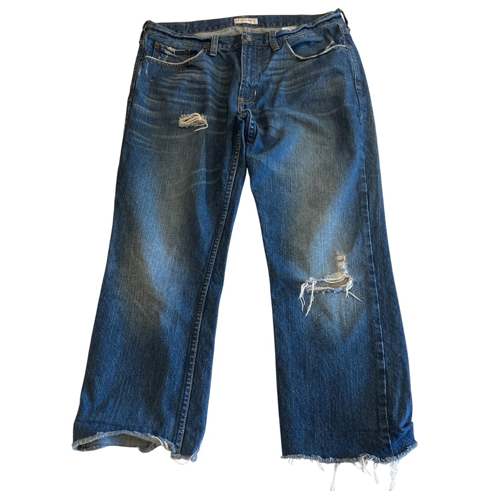 Bullhead Denim Jeans Men Fit 34x24 Crop Cut-Off Dillon Skinny Distressed Raw Hem